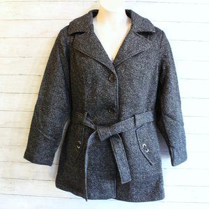 Jones New York Women's Black Gray Belted Winter Coat Jacket Plus Size 1X